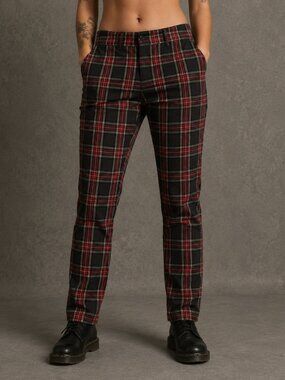Worth New York Pants Womens 6 Red Plaid Slim Ankle Twill Stretch Made USA